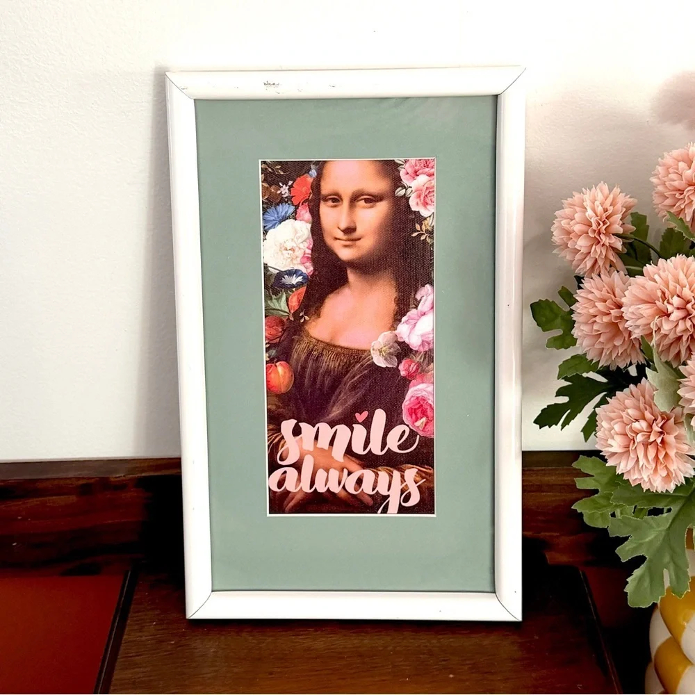 Mona Lisa Smile Always Moody Floral Canvas Art Print Framed & Green Matted Wall
